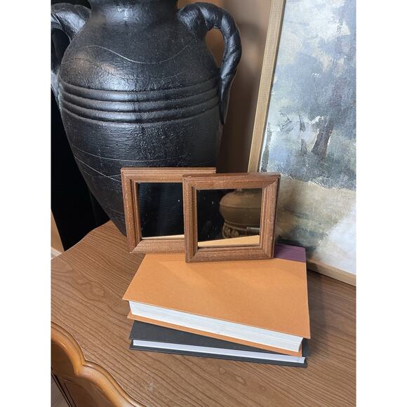 Wood Framed Mini Mirrors Set of 2 Vintage Boho Eclectic Wall Decor - Picture 3 of 14